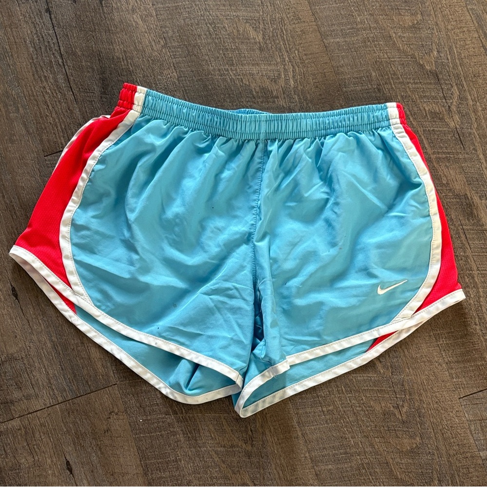 Nike Women's Athletic Shorts in Light Blue and Red